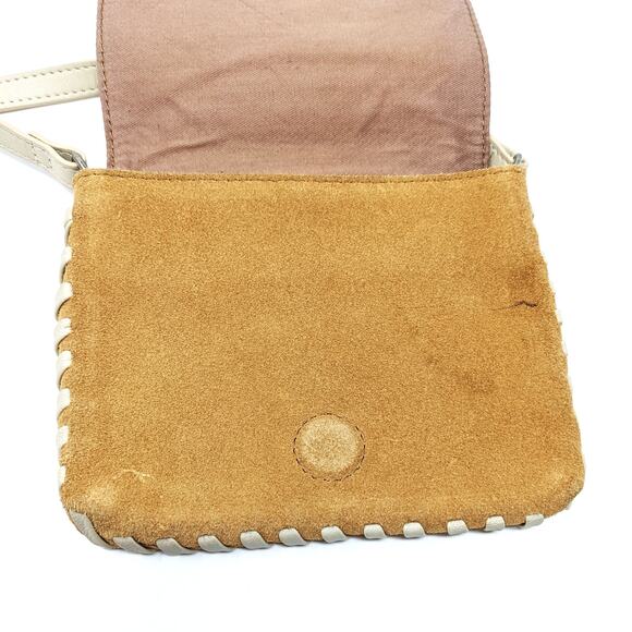 Urban Outfitters Mini Nubuck Leather Tan Crossbody Boho Whipstitch Western - Picture 8 of 11